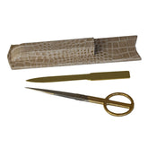 Protacini Breeze Beige Italian Crocodile Leather Library Set - Gold
